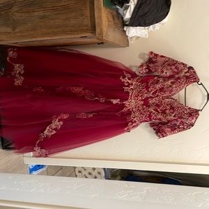 Wide formal burgundy dress